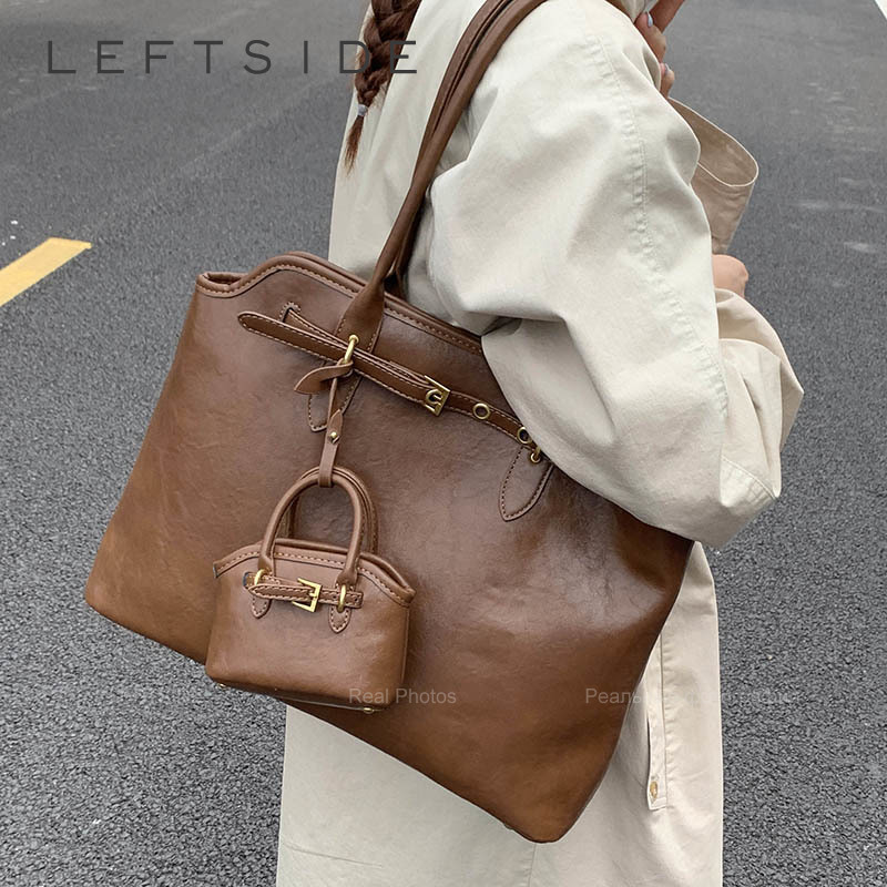 Women Bags For Airport - LEFTSIDE Big PU Leather Short Handle