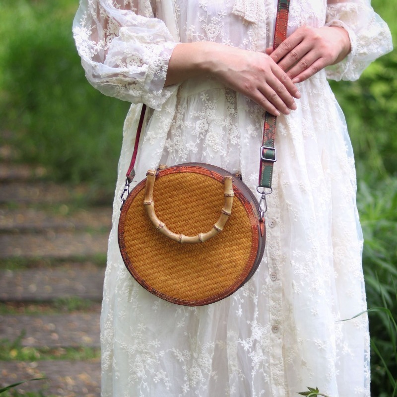 Round Bamboo Woven Xiangyun Fa - Women'S Retro Bags review and price