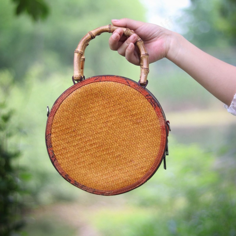 Round Bamboo Woven Xiangyun Fa - Women'S Retro Bags review and price